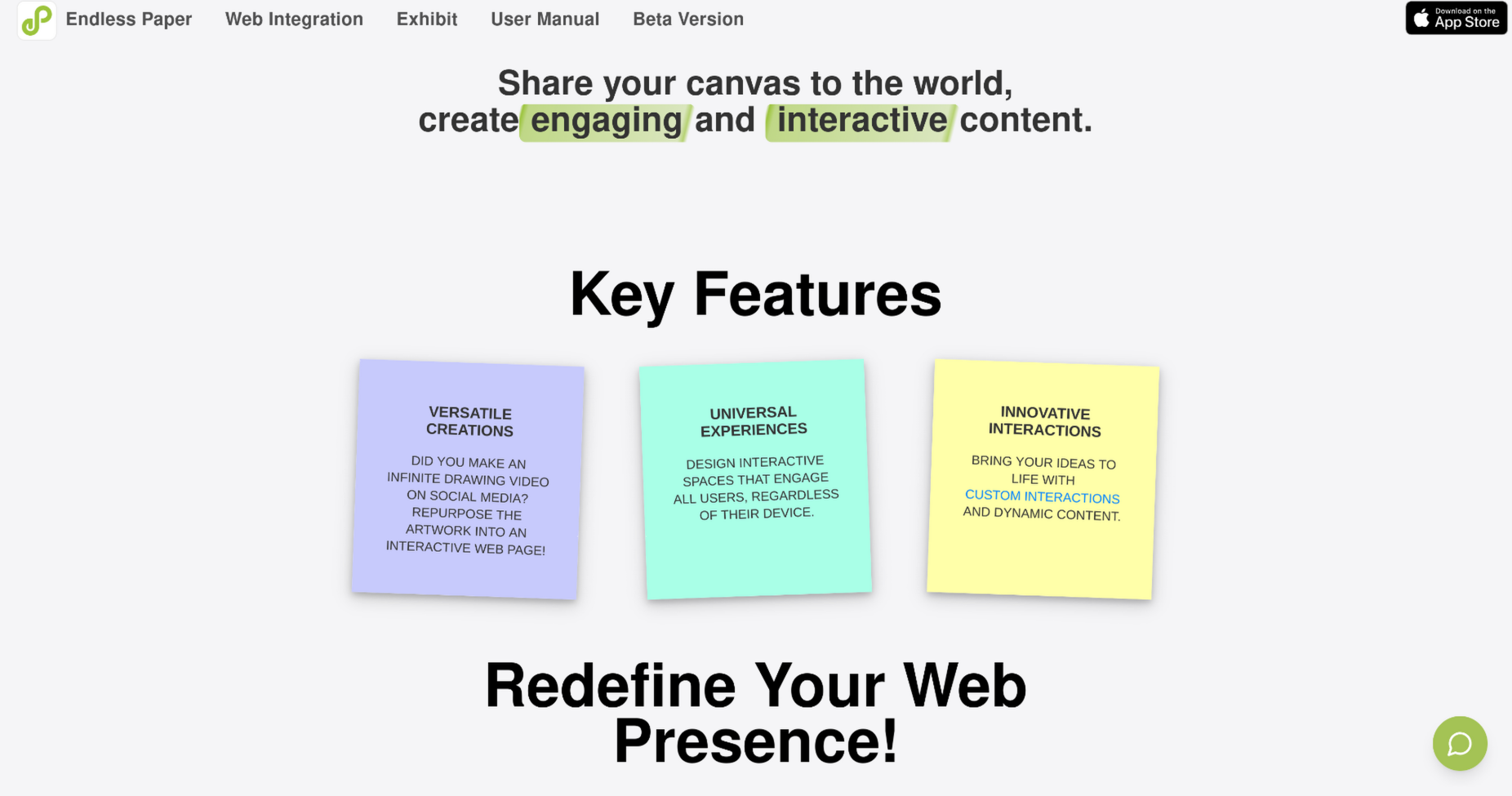 Page d’intégration web pour Endless Paper